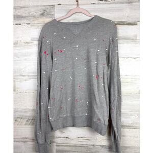 POL Womens S Gray Lightweight Long Sleeve Distressed Paint Pullover Sweater NEW